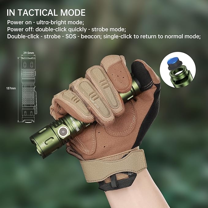 Wurkkos TD04 Tactical Flashlight, 3000 Lumens Rechargeable Flashlights, LED Handheld Flashlight with Type C Charging Port Tail Switch for Camping for EDC, Tactical Gear, Suvival, Emergency, Outdoor
