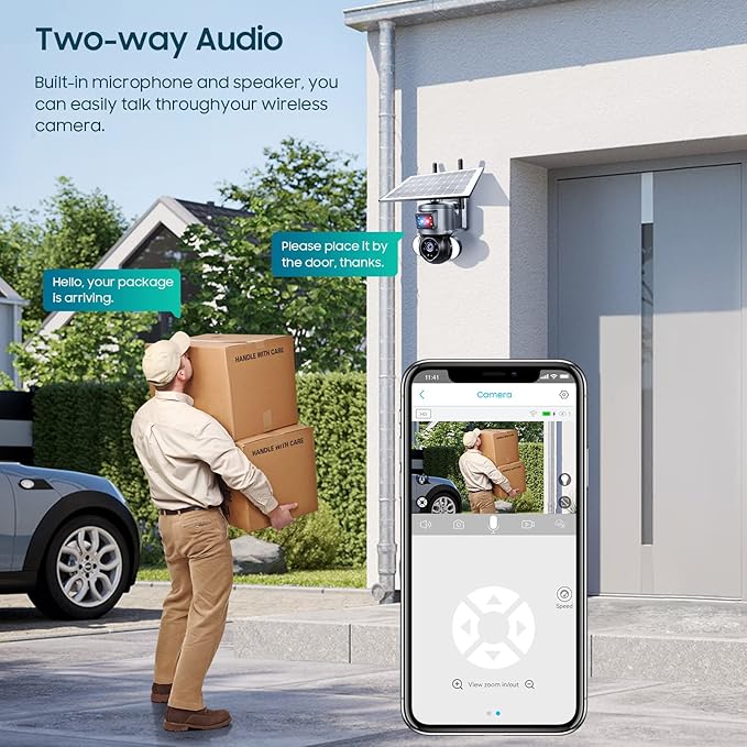 Solar Security Cameras Wireless Outdoor,Remote 2K WiFi 360° View Wireless Solar Powered Cameras for Home, PIR Motion Sensor Floodlight with Siren Color Night Vision