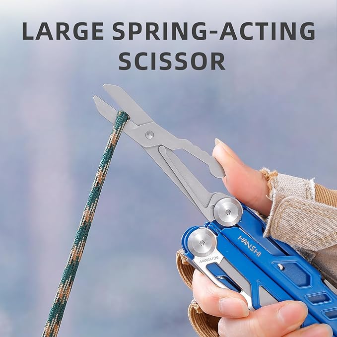 HANSHI 15 in 1 Multitool Pliers with Scissors, Upgraded Heavy Duty Stainless Steel Multi Tool with YG10 Tungsten Steel Replaceable Wire Cutters for Survival, Camping, Hiking,Repair and Gift (Blue)