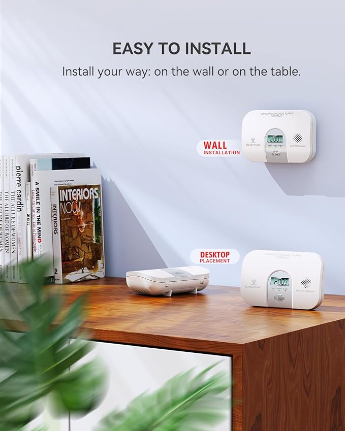 Siterwell Wireless Interconnected Carbon Monoxide Detectors, Travel Carbon Monoxide Detector with LCD Digital Display and Sound Warning, ETL Listed, Portable Carbon Monoxide Detector for Home, 2-Pack