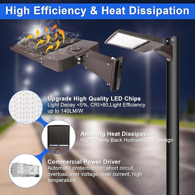480V 300W LED Parking Lot Light, 42000LM(140lm/w) LED Shoebox Area Light(1000W HID/HPS Equiv.), 5000K Dimmable Outdoor Commercial Street Lighting -10KV Surge Protection IP65 277-480V UL DLC Listed