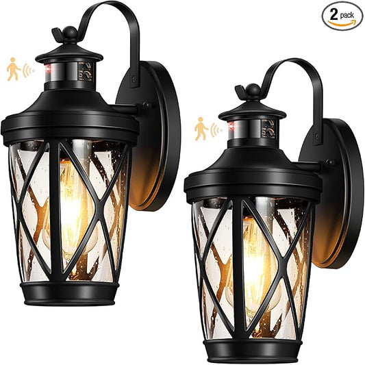 VIANIS Exterior Lighting Fixtures, Black Outdoor Motion Sensor Light, 2-Pack Outdoor Lanterns for Porch, Anti-Rust Dusk to Dawn Sensor Wall Mount, Modern Exterior Wall Sconce Outside Lights for Patio
