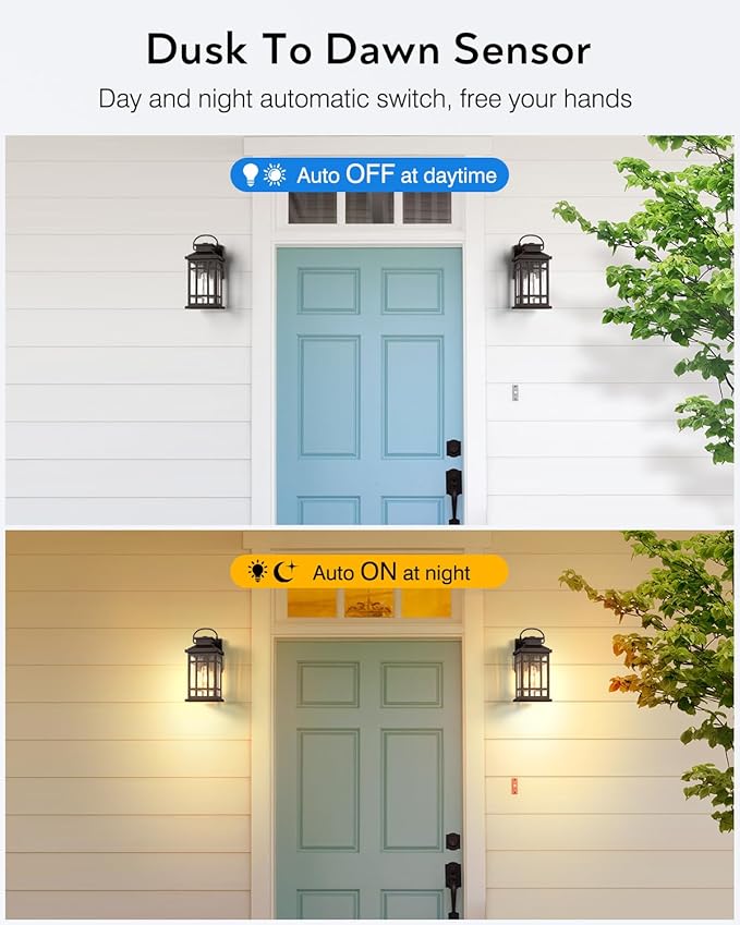 Exterior Lighting Fixtures, Oil Rubbed Bronze Dusk to Dawn Outdoor Light, 100% Aluminum Outdoor Porch Lights Wall Mount, Waterproof Exterior Wall Sconce for Patio, 2-pack Outside Garage Lantern