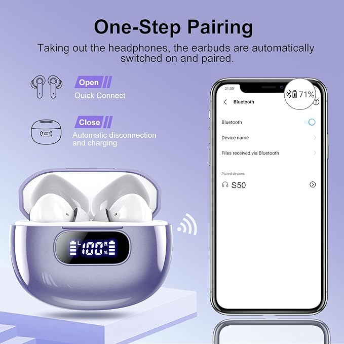 Wireless Earbuds, 2025 New Bluetooth 5.3 Headphones with LED Power Display, HiFi Stereo Deep Bass 48H Playtime 4 ENC Noise Cancelling Mic, in Ear Earphones IP7 Waterproof for Sport Walk