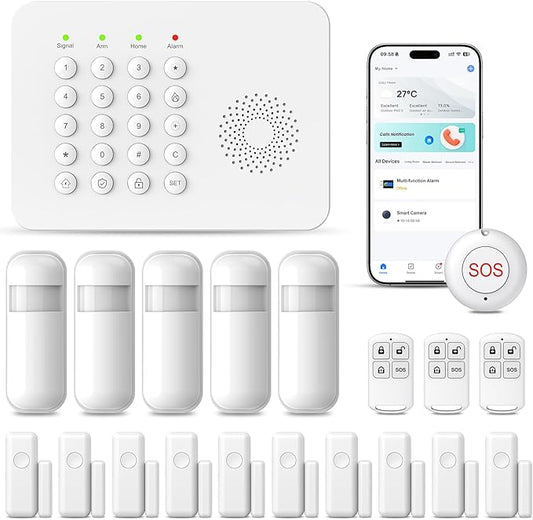 Smart Home Alarm System,Wireless Home Security System,20 Piece DIY Expandable Door Alarm/Motion Sensors with 4G SMS/Phone App Instant Alert,24/7 Professional Monitoring for Villa,Kids Safety