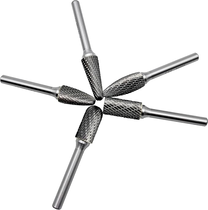 Carbide Burrs Set 5pcs, Double Cut Solid Carbide Rotary Burr Set 1/4" Shank for Die Grinder Drill,Metal Carving, Polishing,Engraving,Drilling by LU&MN