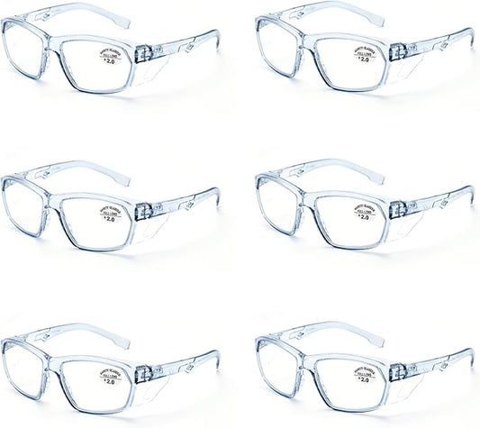 ProtectX Stylish Anti-Fog & Scratch-Resistant Safety Glasses With Readers, UV Protection Goggles, Anti-Impact Lightweight Glasses for Men＆Women 2.0-6 Pack,Blue