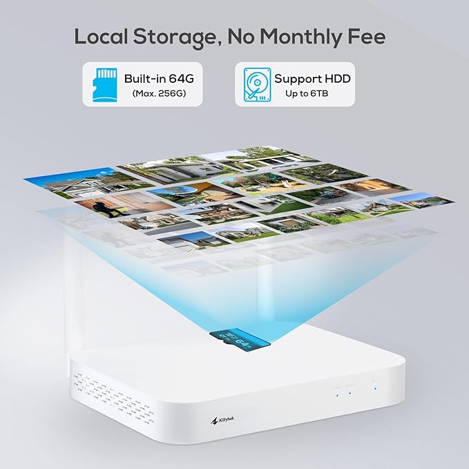 Kittyhok Wireless Solar Security Camera System | 8pcs 2K Ultr Pan Tilt Outdoor Solar Security Camera with Human Detection, Spotlight | 10CH Smart NVR, 40 Days Local Storage, 0 Monthly Fee