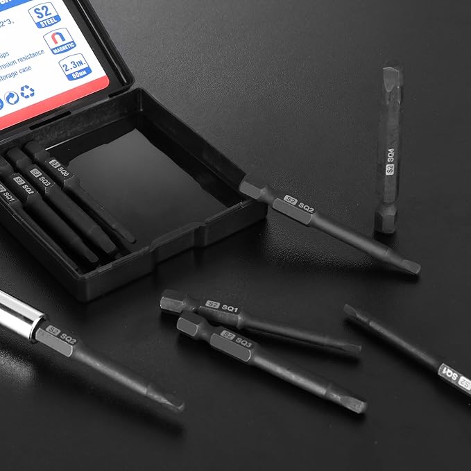 WORKPRO 10pcs Square Bit Set, CNC Machined S2 Steel Magnetic Screwdriver Bits Set, 1/4 Inch Hex Shank Driver Bits, 2.3 Inch Long Screwdriver Bits Set with Storage Box