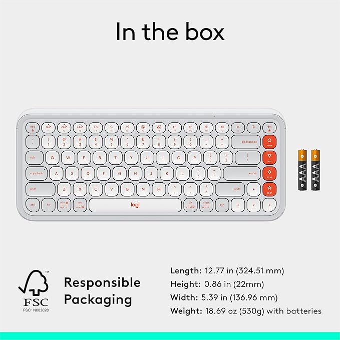 Logitech POP ICON Keys Wireless Bluetooth Keyboard, Comfortable Typing, Programmable Keys, Easy-Switch Between up to 3 Devices, for Laptop, Tablet, PC – Off White and Orange