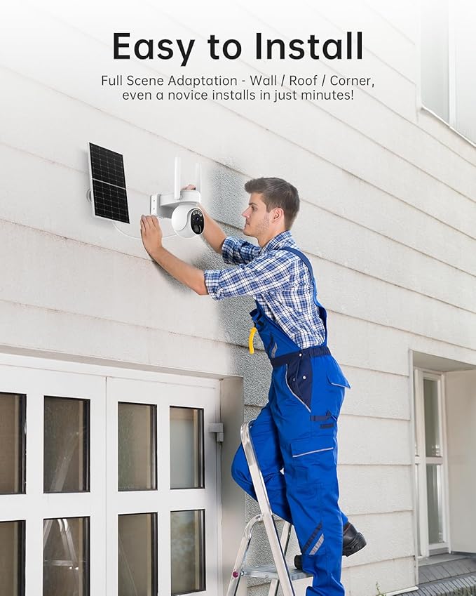 Solar Security Cameras Wireless Outdoor -4K WiFi Cameras for Home Security with Solar/Battery Powered,360° PTZ Outdoor Camera, Color Night Vision,PIR Human Detection, 2-Way Audio, Motion Alert, IP66