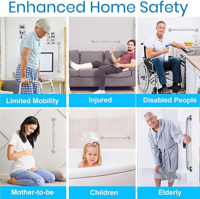 24'' Grab Bars for Bathtub and Shower 2 Pack, 1-1/4'' Diameter Shower Grab Bar for Elderly with Anti-Slip Textured Grip Stainless Steel Bath Handrails