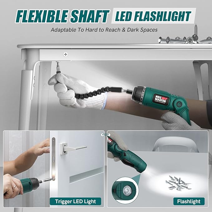NEU MASTER Cordless Screwdriver, 4V Electric Screwdriver Rechargeable Power Screwdriver With Pivoting Handle, Front And Rear LED light, 32pcs Bits, 6+1 Torque Setting, 2000 mAh Battery Screwdriver