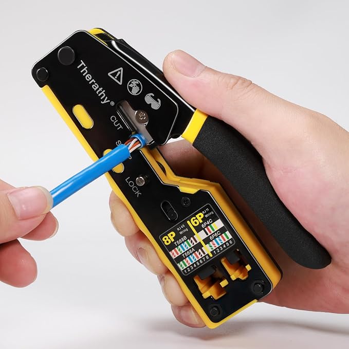 RJ45 Crimp Tool Pass Through Ethernet Crimper for Cat5e Cat6 Modular Plugs, All-in-One Cat6 Crimping Tool