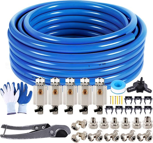 Shop Air Line Kit 3/4"×100'&200'&300' Compressed Air Line Kit, HDPE-Aluminum Piping Rapid Air System Garage Air Compressor Accessories Leak-Proof & Easy to Install