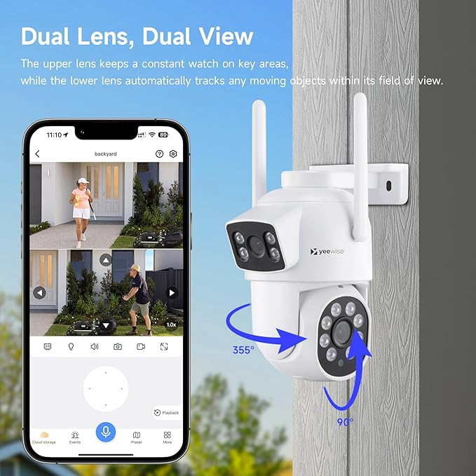 2K Wi-Fi 6 Wireless Security Camera System with 12" Monitor, Dual Lens WiFi Security Cameras with 360° Pan Tilt & Auto Tracking, 16CH NVR with 1TB HDD, 5G&2.4G WiFi, 24/7 Record,Plug-in Power