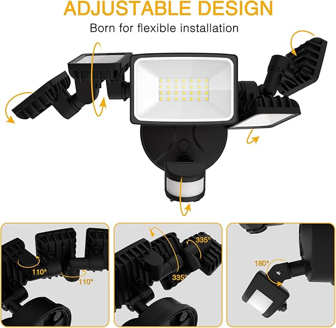 Onforu 5 Heads 55W LED Security Lights Motion Sensor Outdoor, 360° Wide Angle Wide Illumination, 5000LM Flood Light, 6500K, IP65 Waterproof, Hardwired Wall Light for Garage, Yard, Porch, Entryway