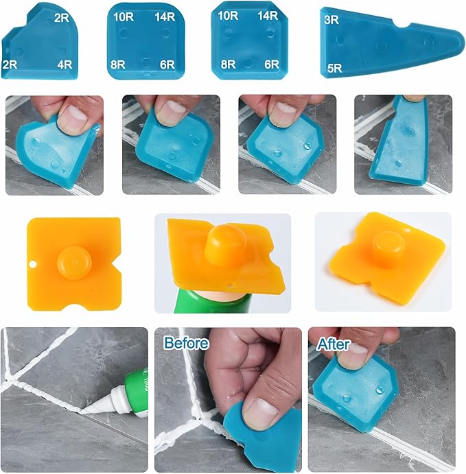 Silicone Caulking Tool,5 in1 caulk remover tool with Grout Scraper,caulking tool kit，Adhesive Residue Scraper Seam Repair Tool Kit for Kitchen Bathroom