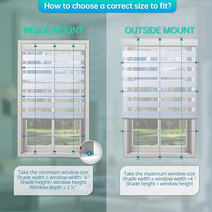 DENFOON Motorized Zebra Blinds, Solar Powered Dual Layer Automatic Shades with Remote Control, Rechargeable Smart Blinds Horizontal Wireless Electric Shades for Windows, Custom Size, White， 31 x 72