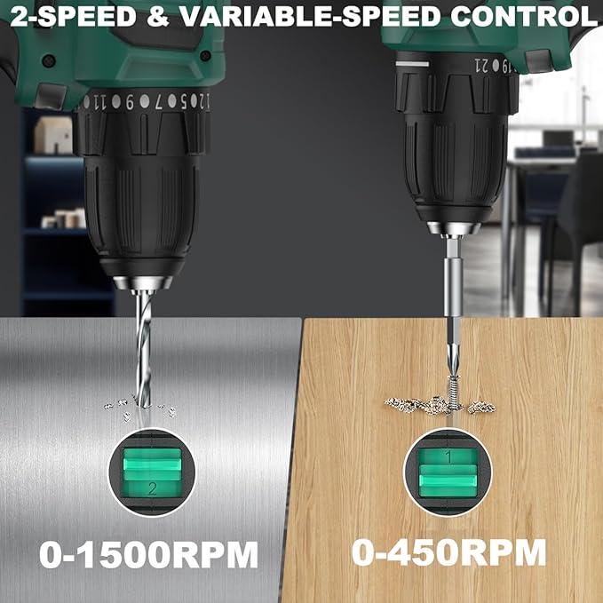 20V Cordless Brushless Power Drill Set with 2 Batteries and Charger,3/8-Inch Chuck Electric Drill-Driver,22 Torque Setting,Drilling/Driver Bits and Tool Bag Included