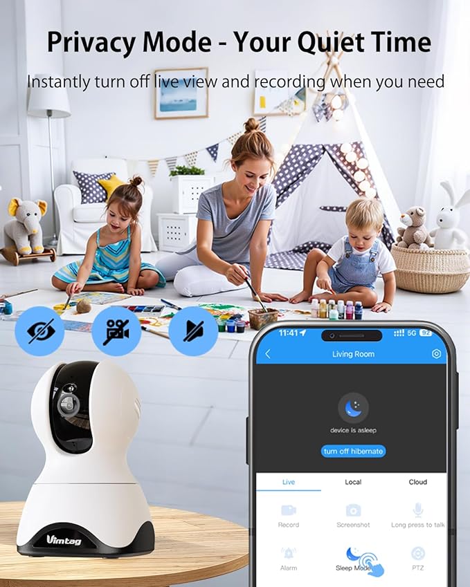 VIMTAG 2.5K Indoor Cameras for Home Security 2-Pack, 360° Pet Camera, 5G/2.4G WiFi Baby Monitor with Phone App/Speaker for Dog Cat, Motion Tracking, Free AI Detection, Night Vision, SD/Cloud Storage
