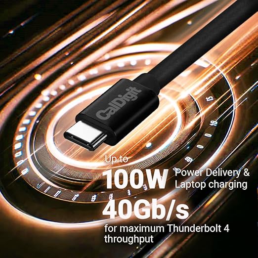 CalDigit Thunderbolt 4 Cable - 40Gbps 100W Power Delivery, Compatible with Thunderbolt 3 & USB Type C, MacBook Pro, iMac, iPhone 15 Max, Black (0.8 Meter 2.62 Feet, Thunderbolt 4 / USB 4 Cable)