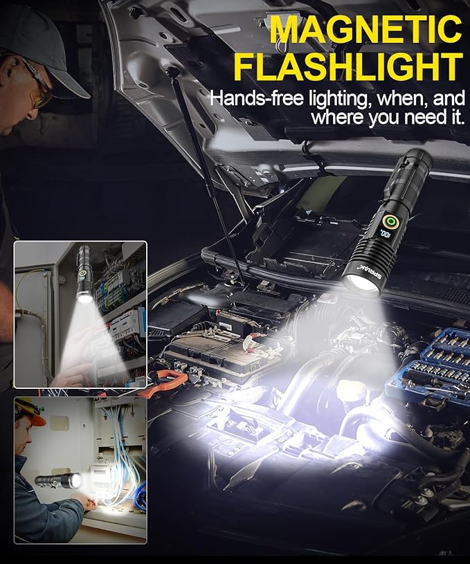 Rechargeable Flashlight High Lumens 4 Packs-Super Bright Magnetic Flash Light with Power Digital Display, Long Range,Dimmable,Waterproof,Pocket Handheld Tactical LED Flashlights for Emergency