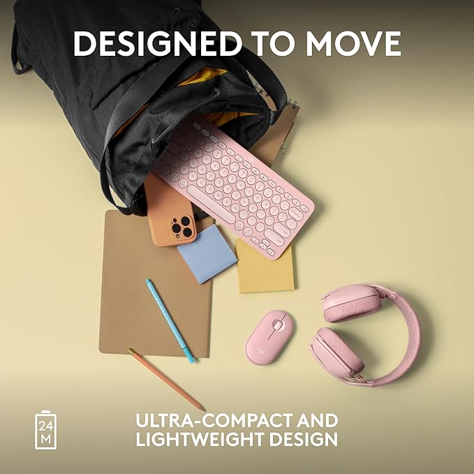 Logitech Pebble Mouse 2 M350s Slim Bluetooth Wireless Mouse, Portable, Lightweight, Customizable Button, Quiet Clicks, Easy-Switch for Windows, macOS, iPadOS, Android, Chrome OS - Tonal Rose