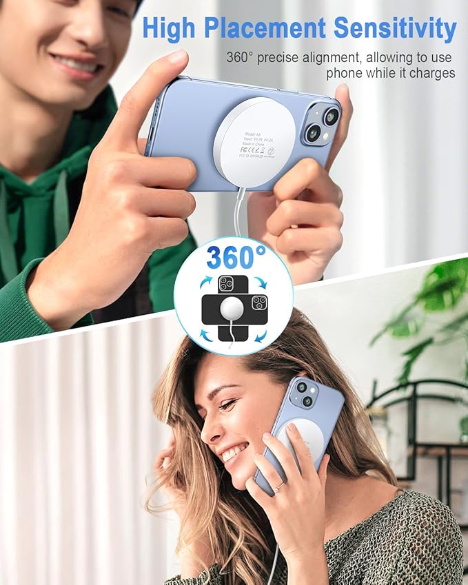 Magnetic Wireless Charger Mag Safe Charging Pad Compatible with iPhone 16/15 Pro Max/15 Pro/15/15 Plus/14/13/12 Series, 2024 Upgraded Fast Mag-Safe LED Charger with 20W Type-C Adapter (White)