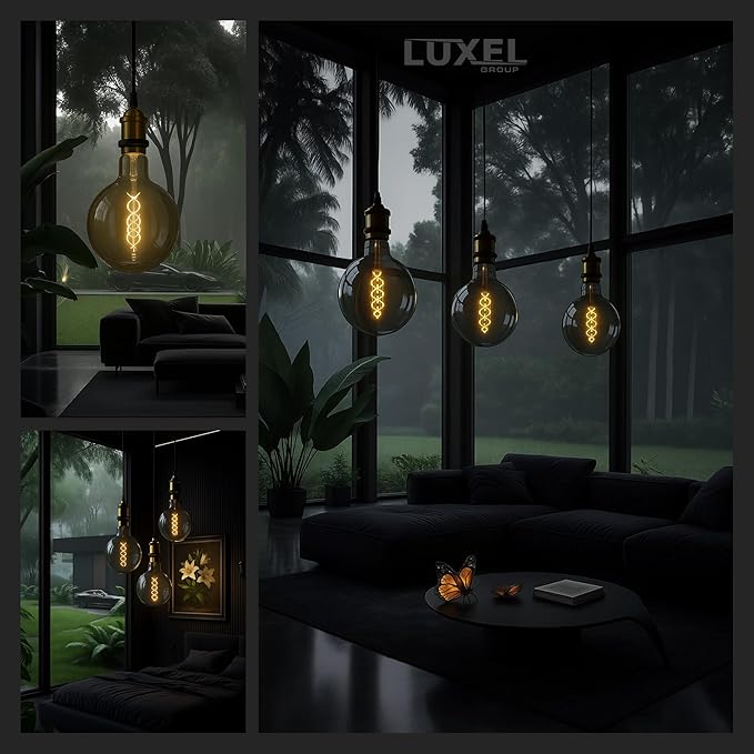 Oversized Edison LED Light Huge Bulb Vintage G63(G200) 7W Equivalent 40W - Dimmable 2200K Warm Glow - 350 Lumens E26 Base - Large Filament Decorative Bulbs - 360° Beam (Smoky Glass)