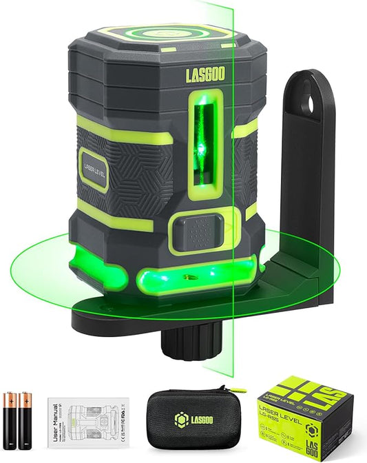 Green Laser Level Self Leveling, 360° Horizontal Laser with Vertical Laser Line, 4 Brightness Levels Pulse Mode for Floor Tile Wall Construction, L-Bracket, Batteries and Carry Bag Included