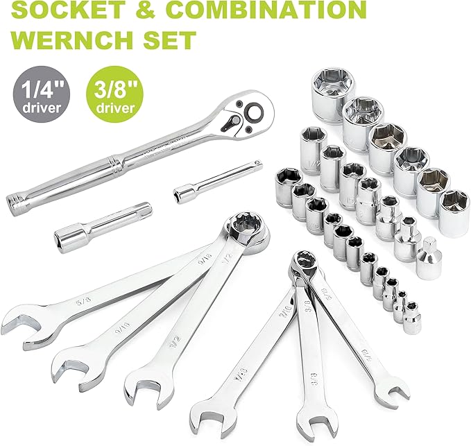 FASTPRO 198-Piece Household Tool Set, Home Repairing Tool Set with Toolbox, SAE Mechanics Hand Tool Kit for DIY, Home Maintenance, Green