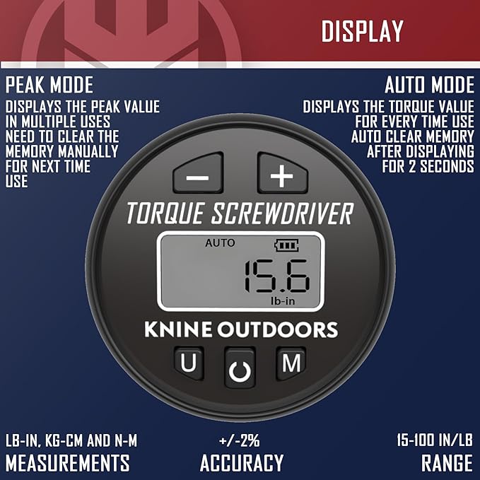 KNINE OUTDOORS Digital Torque Screwdriver Wrench Driver Set 15-100 Inch Pounds lbs for Maintenance, Hex Bits, 1/4" Socket, Shaft Extension, Scope Level Bubble, For Tools, Bike Repairing and Mounting