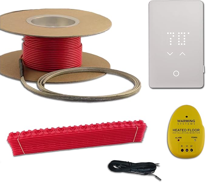 140 Sqft 240V Electric Radiant Floor Heating Kit – Includes Heating Cable, Programmable Thermostat, Sensor, Cable Guides, Installation Monitor and Under Tile Heated Floors