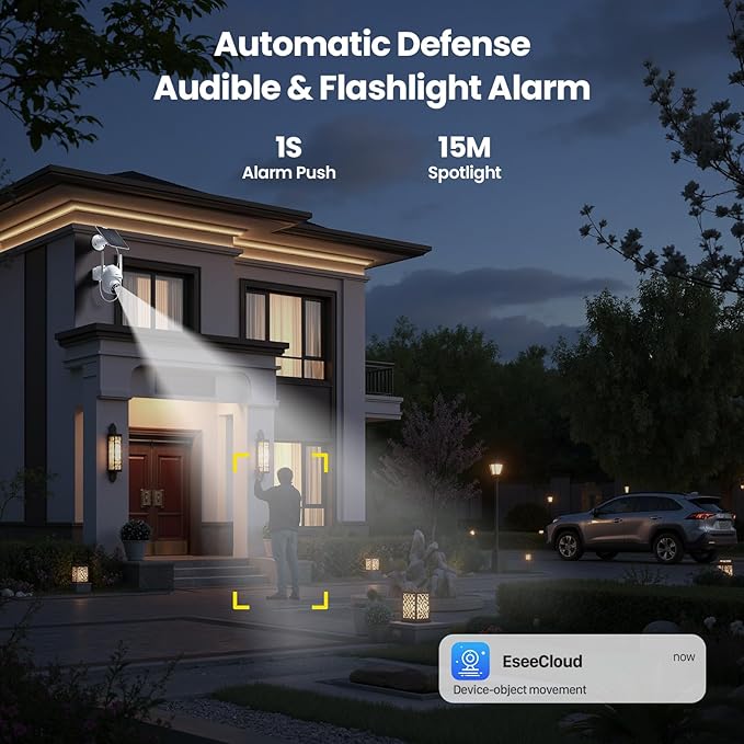 Solar Camera Outdoor Wireless, 4 Cam-Kit, No Subscription, Cameras for Home Security System with 360° Pan & Tilt, 2K Color Night Vision, Motion Detection & Siren, Easy Setup, 5G & 2.4G WiFi