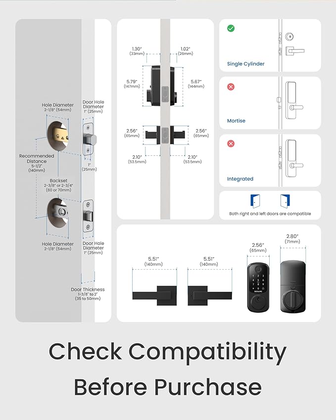 DESLOC B200 Keyless Entry Door Lock with 2 Lever Handles, App Control, Fingerprint Smart Locks for Front Door, Keypad Deadbolt Smart Lock, Deadbolt Lock, Emergency Power Port, 12 Months Battery Black