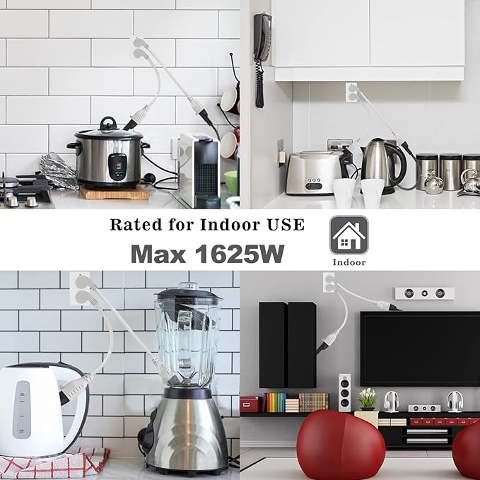 [1 Pack] Flat Wall Plug Short Power Extension Cord - 6inch Mini White Low Profile Flat Head Small Appliance Power Supply AC Cord, 1625W 16AWG Household 3 Prong Indoor Grounded Short Extension Cord