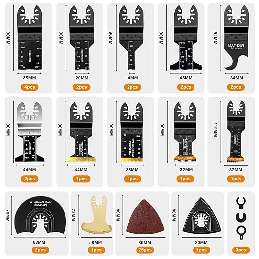 50 Pack Oscillating Tool Blade - Universal Titanium Multitool Blades, Oscillating Saw Blades for Wood Plastics Metal, Multi Tool Blades Kits Fit Dewalt Ryobi Bosch Milwaukee & More