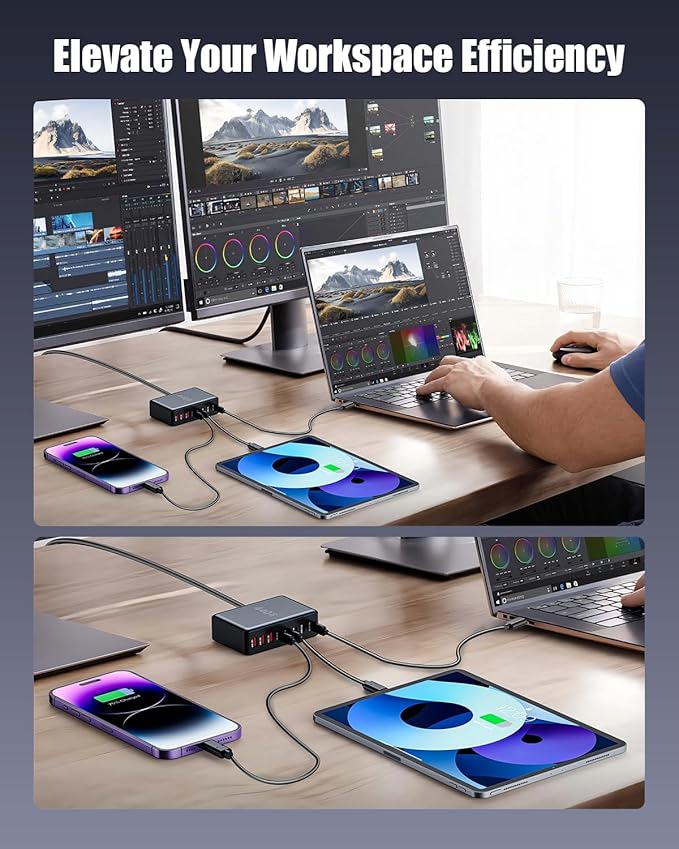 USB C Charger Block 440W Charging Station Hub,8 Port GaN III Fast Charging Brick with 5ft Extension Cord,PD QC PPS 100W Laptop Power Adapter for MacBook Pro/Air,iPhone 16/15,Samsung Galaxy,Dell etc