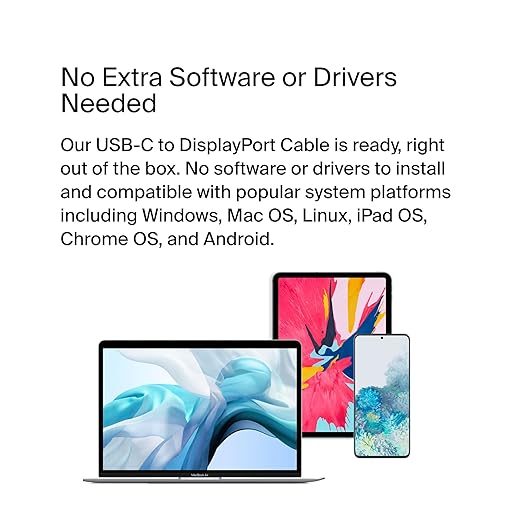 Belkin USB Type C to DisplayPort 1.4 Cable 6.6ft/2m, 32.4Gbps, 8K@60Hz or 4K@144HZ, with HBR3, DSC, HDCP 2.2, DP Alt Mode, Backwards Compatible, Works with Windows, MacOS, iPadOS, Android, and More