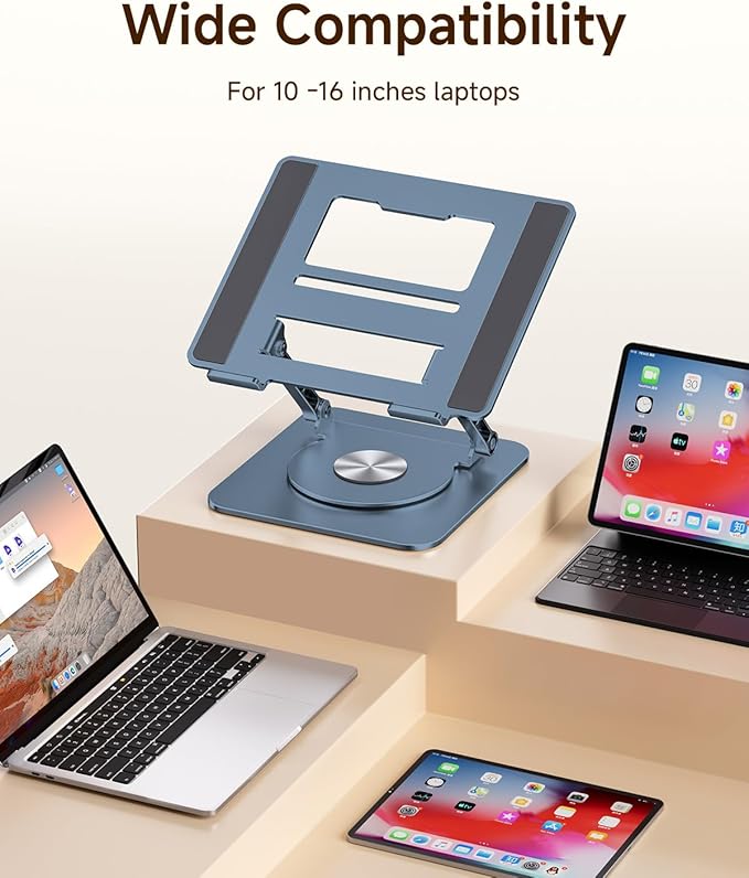 Laptop Stand for Desk, Ergonomic Laptop Riser with 360° Rotating Base, Foldable Notebook Computer Holder Stand Compatible with MacBook Air Pro, Dell XPS, More 10-15" Laptops, Navy