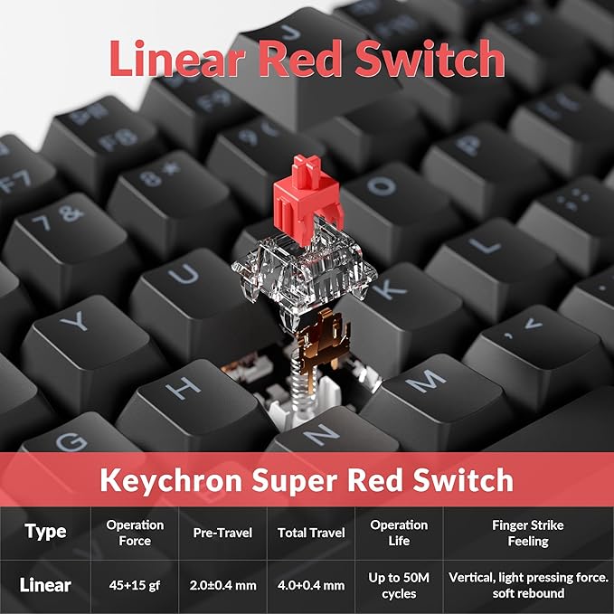 Keychron K2 75% Layout QMK Wireless and Wired Options Mechanical Keyboard Super Red Switch, RGB Backlight with Shine-Through Double-Shot PBT Keycaps for Mac Windows-Version 3