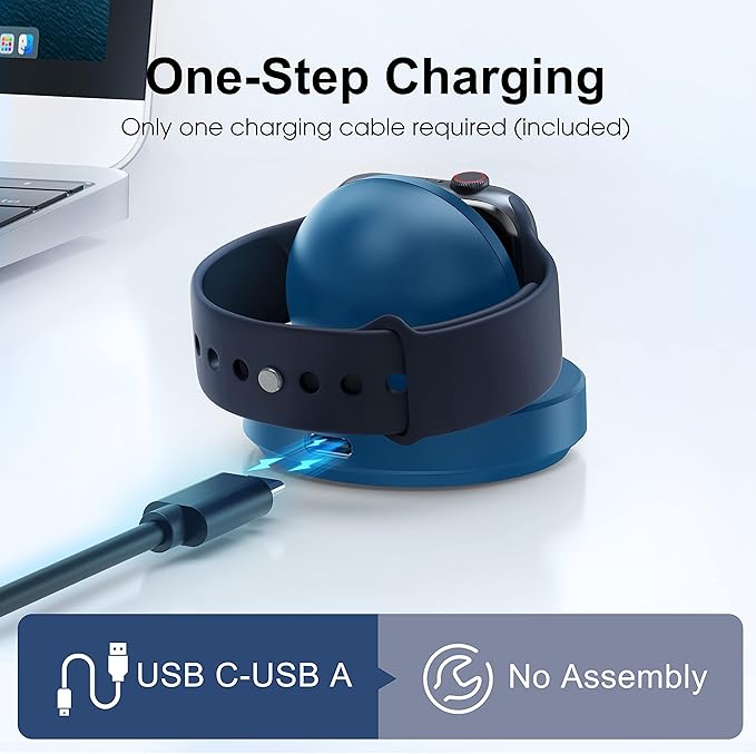 Portable Magnetic Charging Dock for Apple Watch, Wireless Fast Watch Charger Stand with Charging Cable, Support Nightstand Mode, Compatible with Apple Watch 10 9 8 7 SE 6 5 4 3 2/Ultra 2-Blue