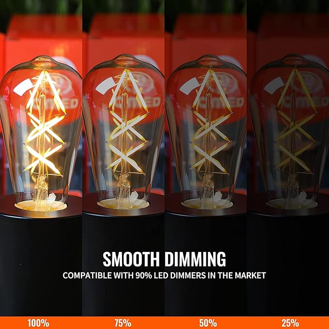 OMED LED Edison Vintage Light Bulb 60 Watt Equivalent E26 Base 2700k Soft White Dimmable ST64 Amber Glass 60w Energy Saving Ideal Dining Rooms Durable Light for a Cozy Atmosphere 6 Pack 6w Led Bulbs