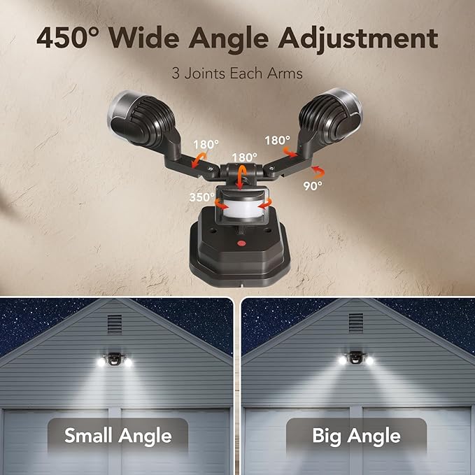 OREiN Motion Sensor Outdoor Lights, 450°Superwide Adjustment Dusk to Dawn Security Flood Lights Outdoor, 5000K 150W Equiv 3 Modes 180°/40FT, IP65, Bronze(Hardwired)