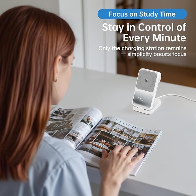 GUSGU 3 in 1 Wireless Charging Station with Real-Time Power and Time Display, Foldable Charging Stand, Compatible with iPhone 17/Air/16/15/14/13/, Apple Watch Series 11/SE3/ Ultra 3, AirPods Pro 3