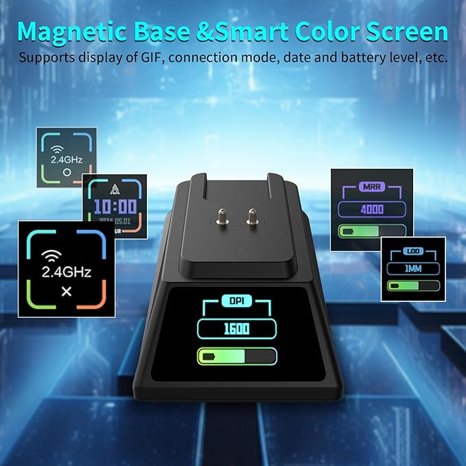 DAIDAI AJAZZ AJ159 APEX Wireless Gaming Mouse 2.4G Wired BT|RGB Magnetic Screen Charging Dock|Lightweight|42K Optical Tracking|400mAh Battery |PAW3950APEX Sensor.