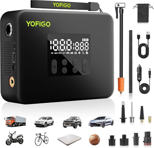 Tire Inflator, Portable Air Compressor 160PSI Dual Power Electric Air Pump for Tire, Air Inflator in Auto Shut-Off, Digital Pressure Gauge Display, for Truck, Cars, Motorcycles, Bikes & Balls