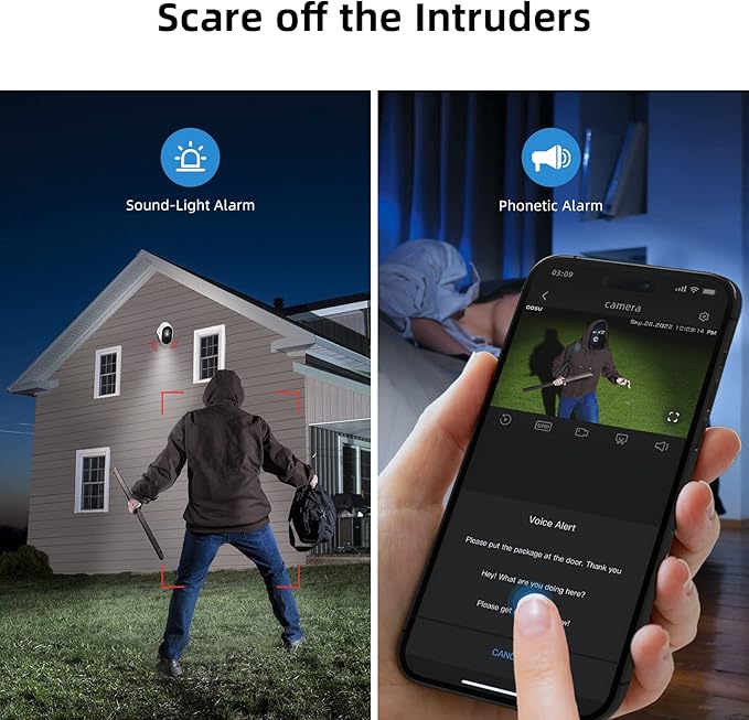 AOSU 2K Security Camera Wireless Outdoor - 3MP Battery Powered Exterior Camera - 2-Pack Siren Alarm, Color Night Vision, 2-Way Audio, AI Detection, IP65 Waterproof, Cloud/SD Storage, Works with Alexa