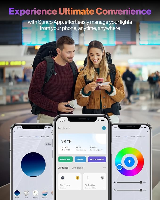 Sunco 4 Pack LED Recessed 6 Inch, Smart RGBW Color Changing Can Lights, High Brightness 1200 LM, 14W, Retrofit Installation, Compatible with Amazon Alexa & Google Assistant - UL